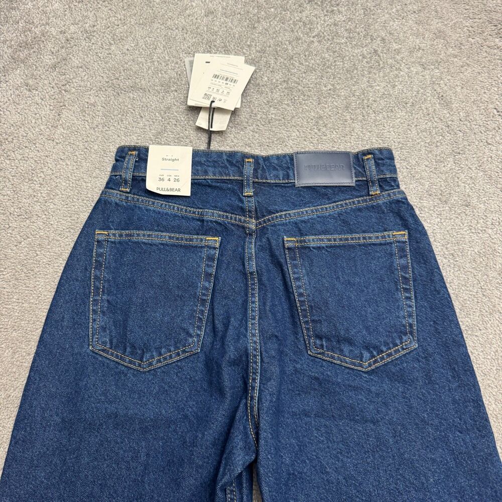 Pull & Bear Straight High Rise Full Length Denim Jeans Womens 4 26 Dark Blue NWT - Picture 4 of 16